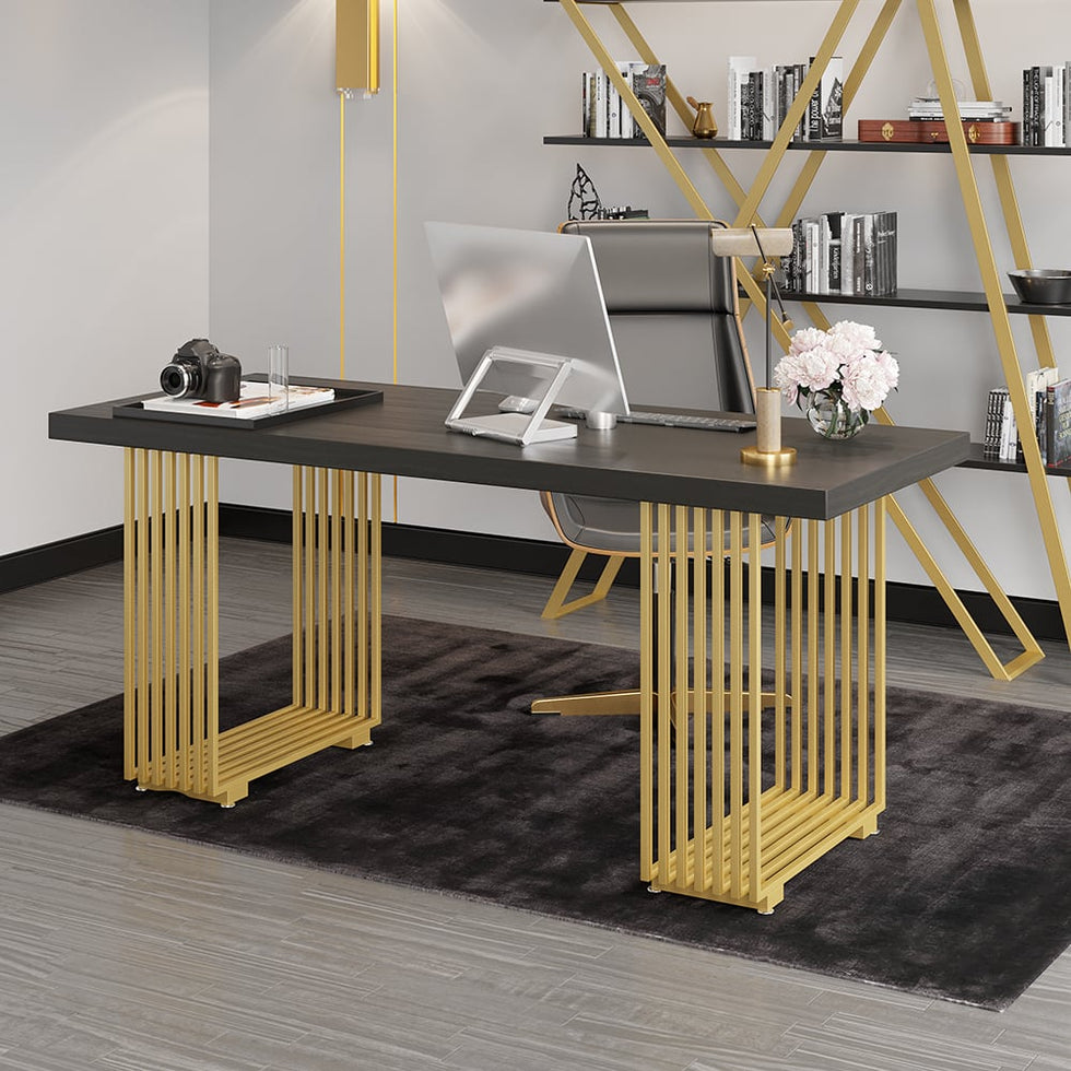 HMR - Modern 47" Rectangular Office Desk with Solid Wood Table Top