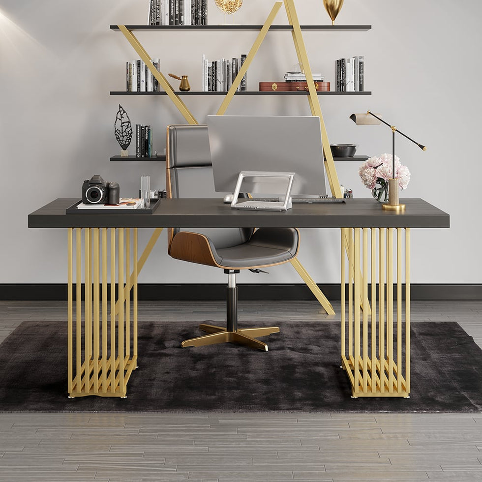 HMR - Modern 47" Rectangular Office Desk with Solid Wood Table Top