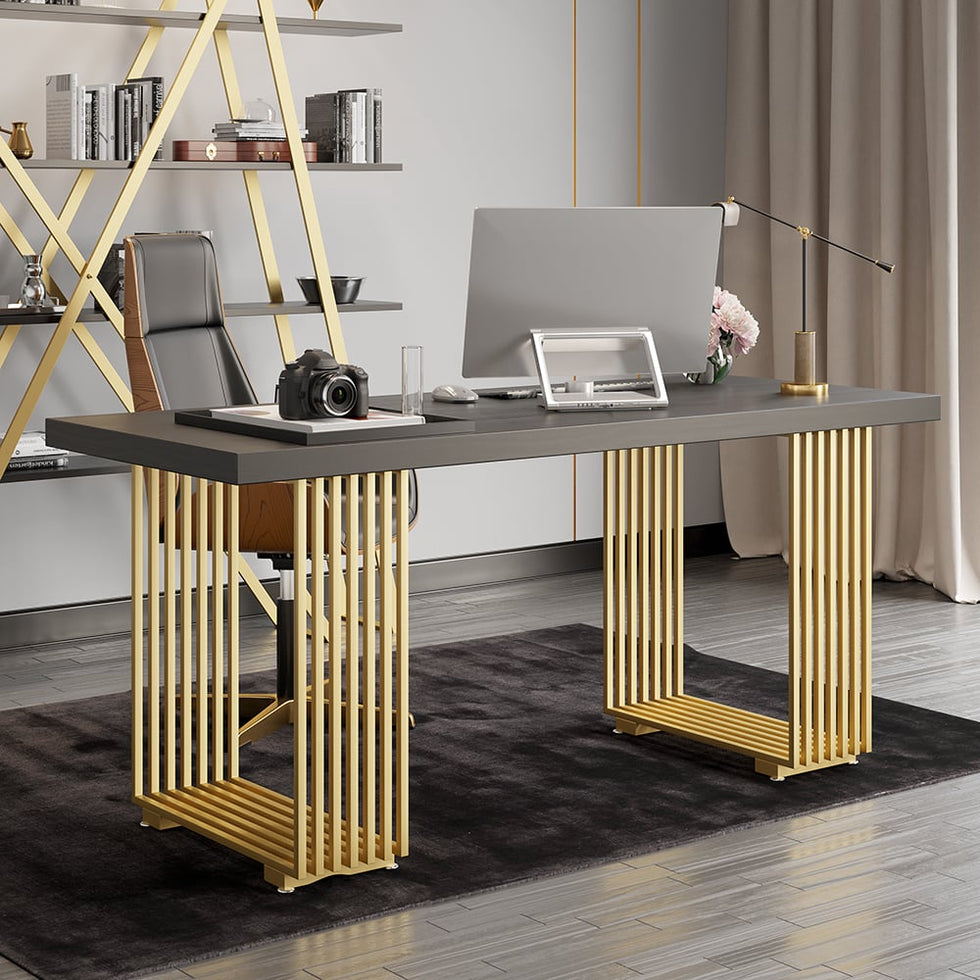 HMR - Modern 47" Rectangular Office Desk with Solid Wood Table Top