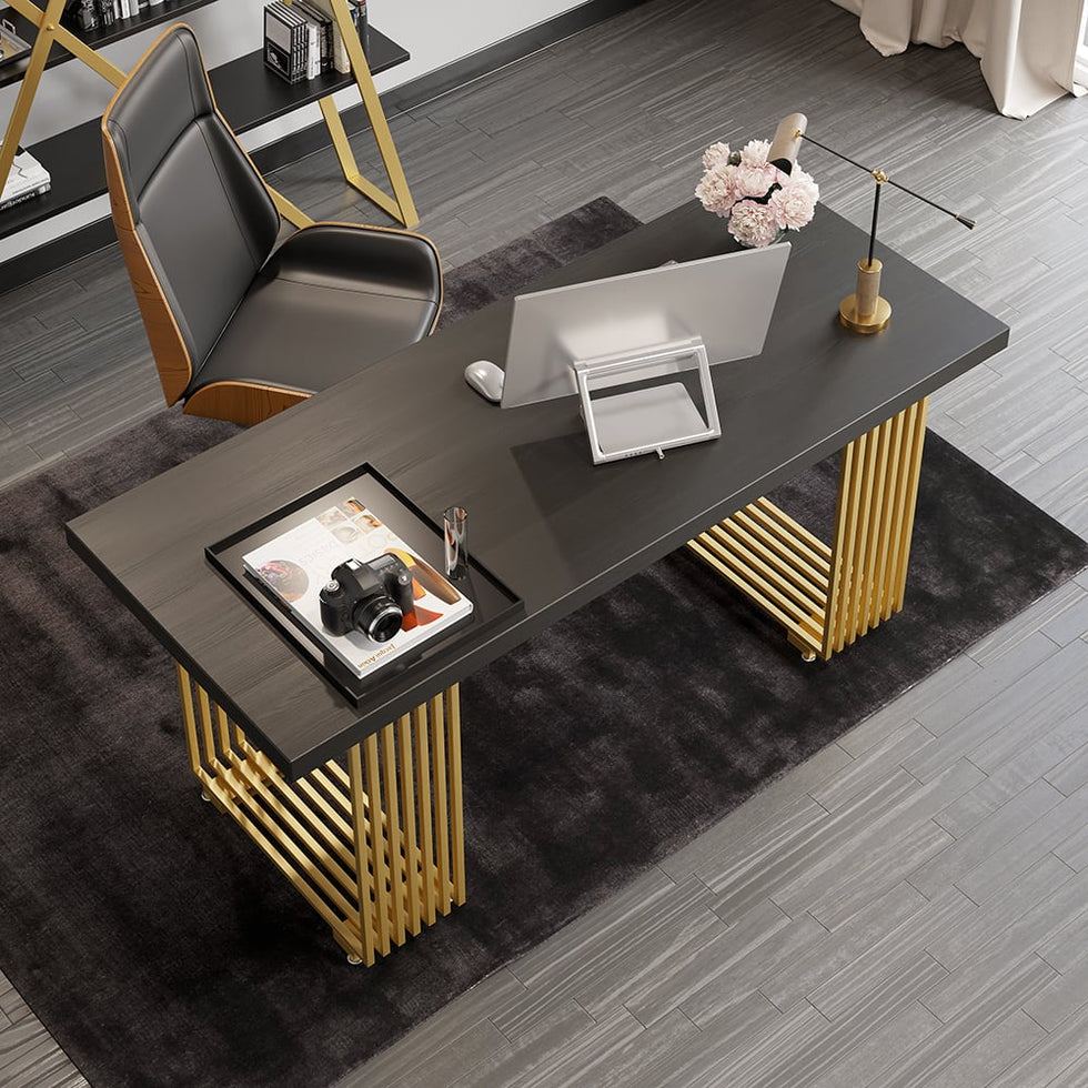HMR - Modern 47" Rectangular Office Desk with Solid Wood Table Top