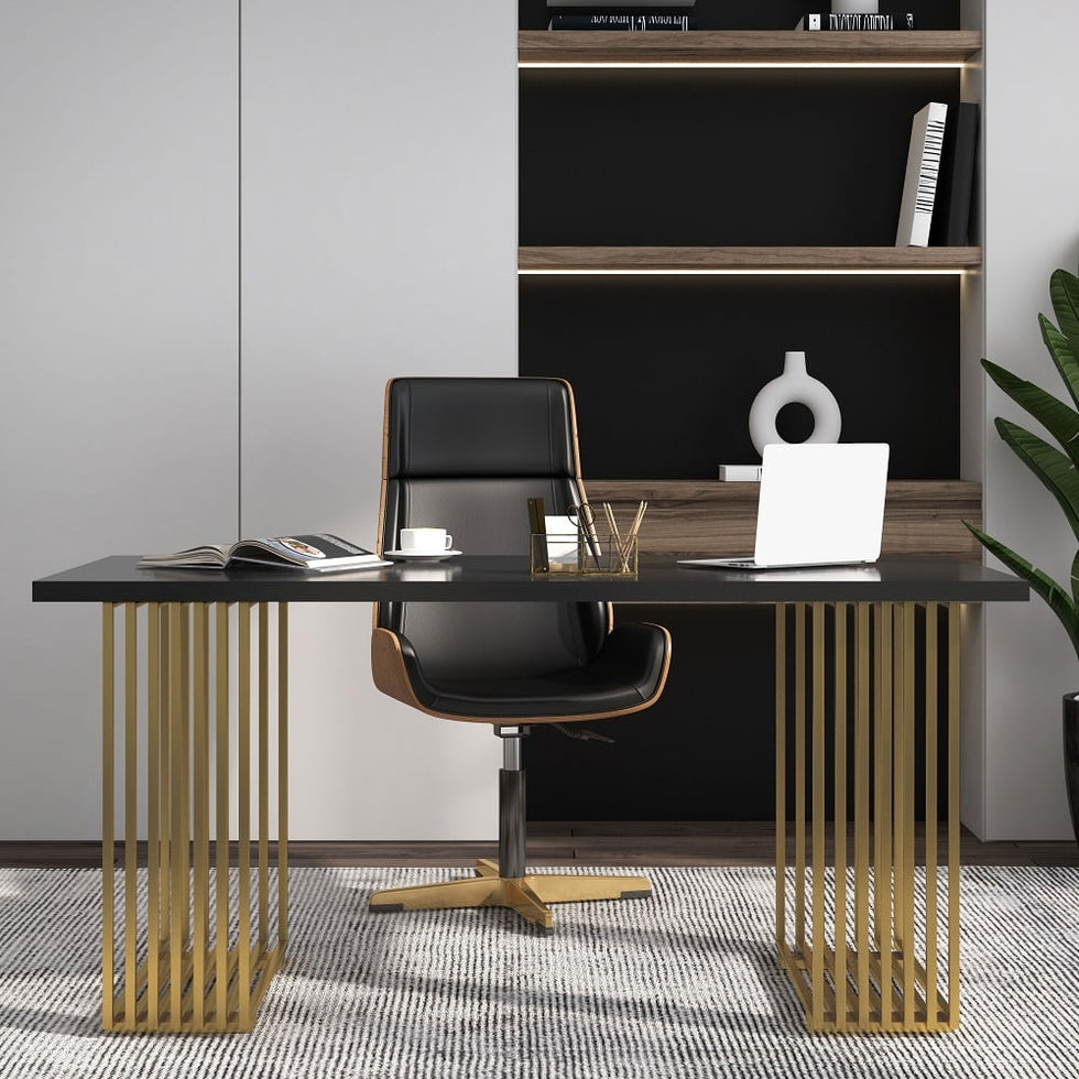 HMR - Modern 47" Rectangular Office Desk with Solid Wood Table Top