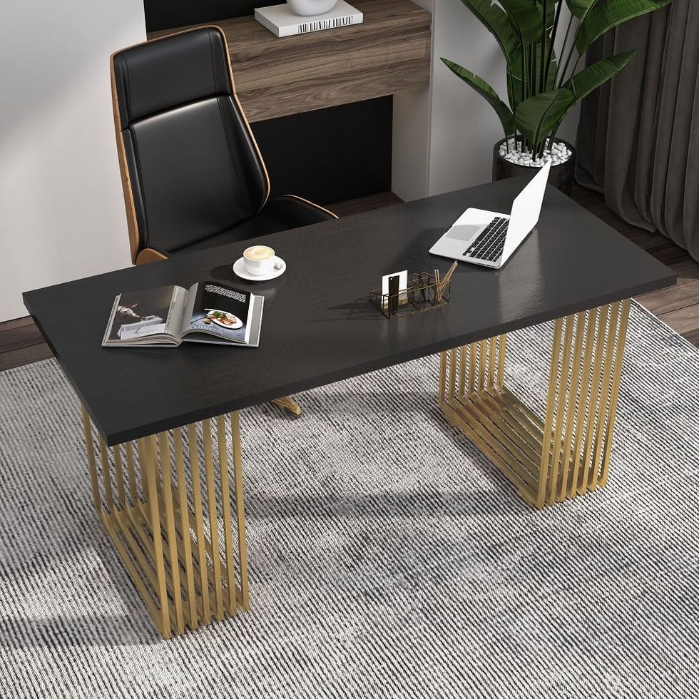 HMR - Modern 47" Rectangular Office Desk with Solid Wood Table Top