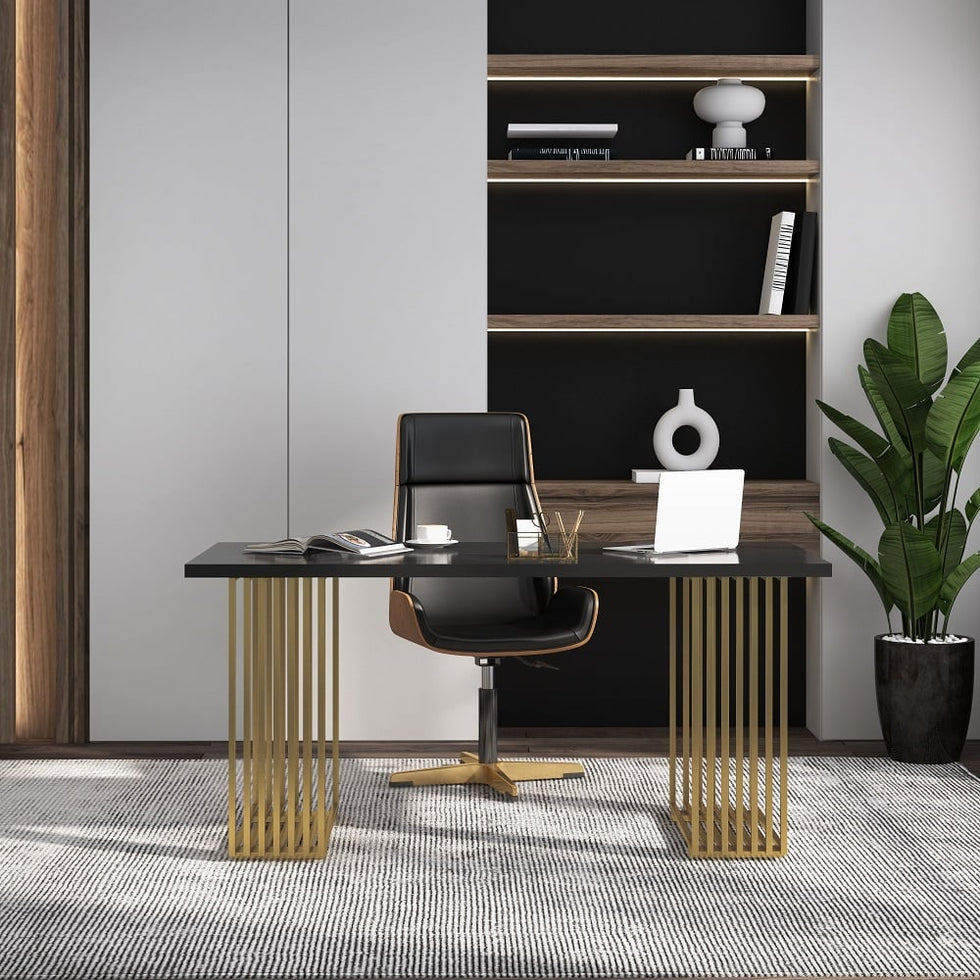 HMR - Modern 47" Rectangular Office Desk with Solid Wood Table Top