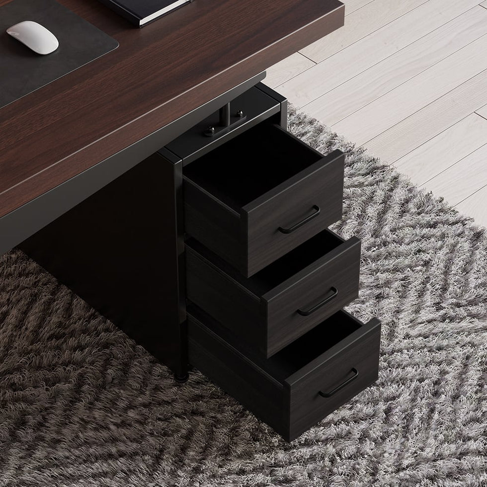 HMR - Office Computer Desk with 4 Drawers in Metal Legs in 59"L, Black, Natural