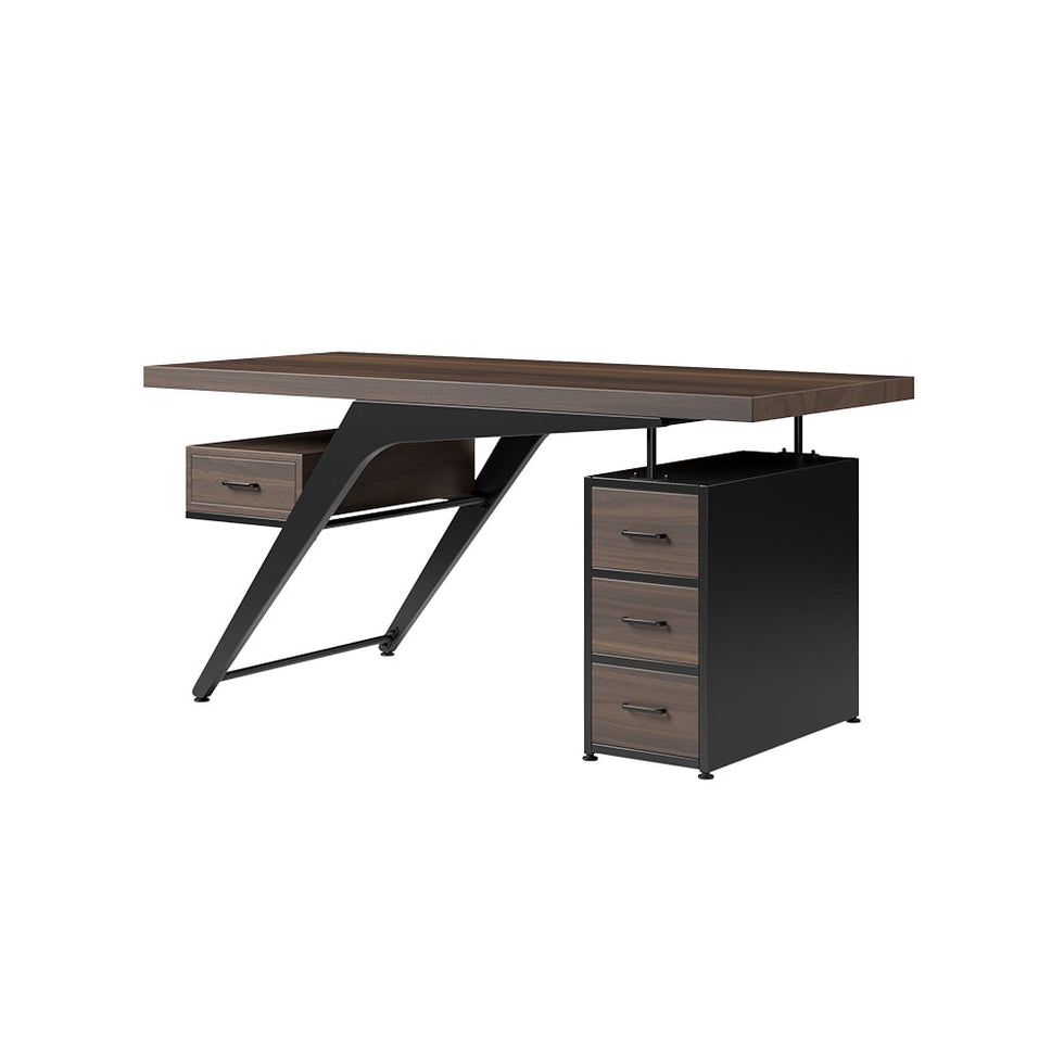 HMR - Office Computer Desk with 4 Drawers in Metal Legs in 59"L, Black, Natural