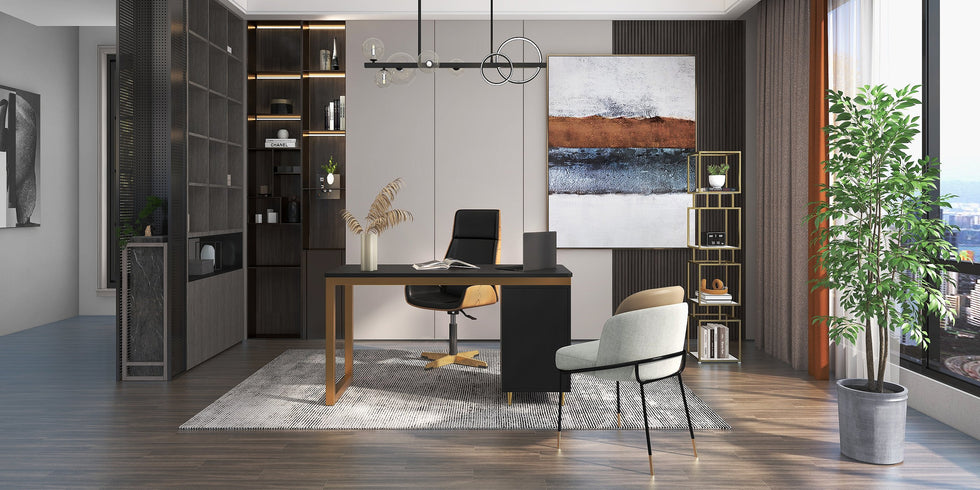 HMR - Modern 55" Office Writing Desk with Drawers
