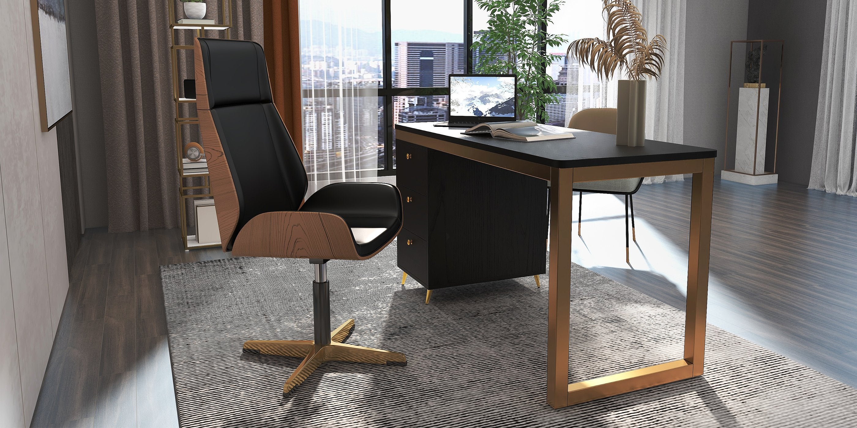 HMR - Modern 55" Office Writing Desk with Drawers