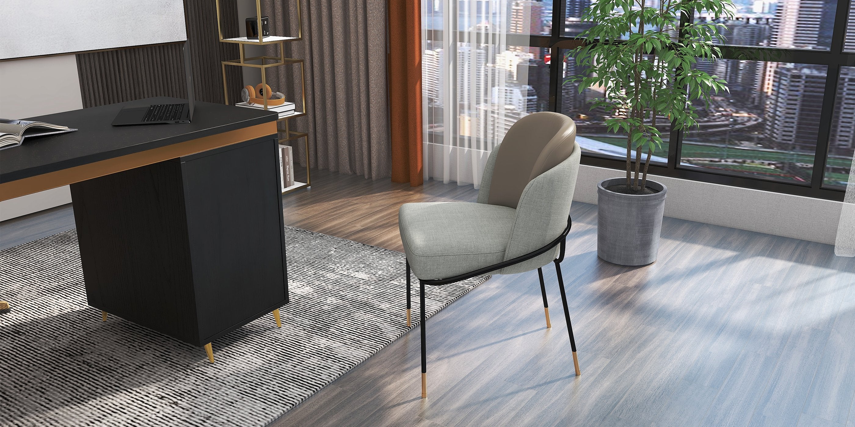 HMR - Modern 55" Office Writing Desk with Drawers