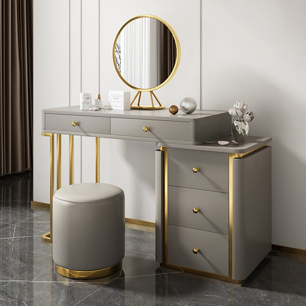 HMR - Retracted 5-Drawer Vanity Table with Stooland Cabinet in Gray