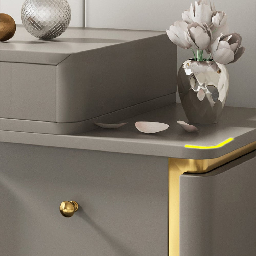 HMR - Retracted 5-Drawer Vanity Table with Stooland Cabinet in Gray