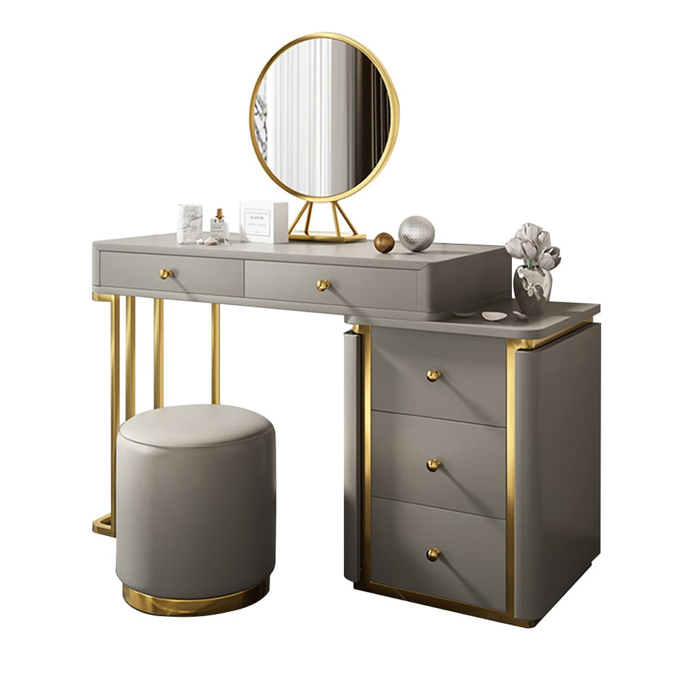 HMR - Retracted 5-Drawer Vanity Table with Stooland Cabinet in Gray