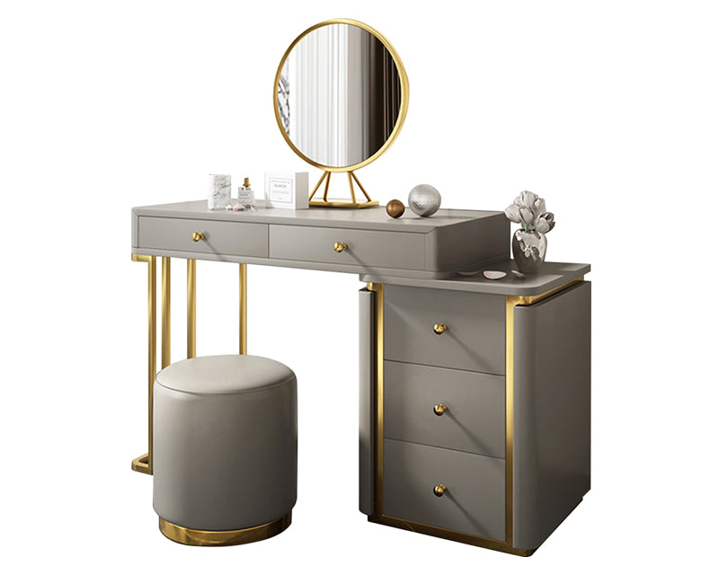 HMR - Retracted 5-Drawer Vanity Table with Stooland Cabinet in Gray