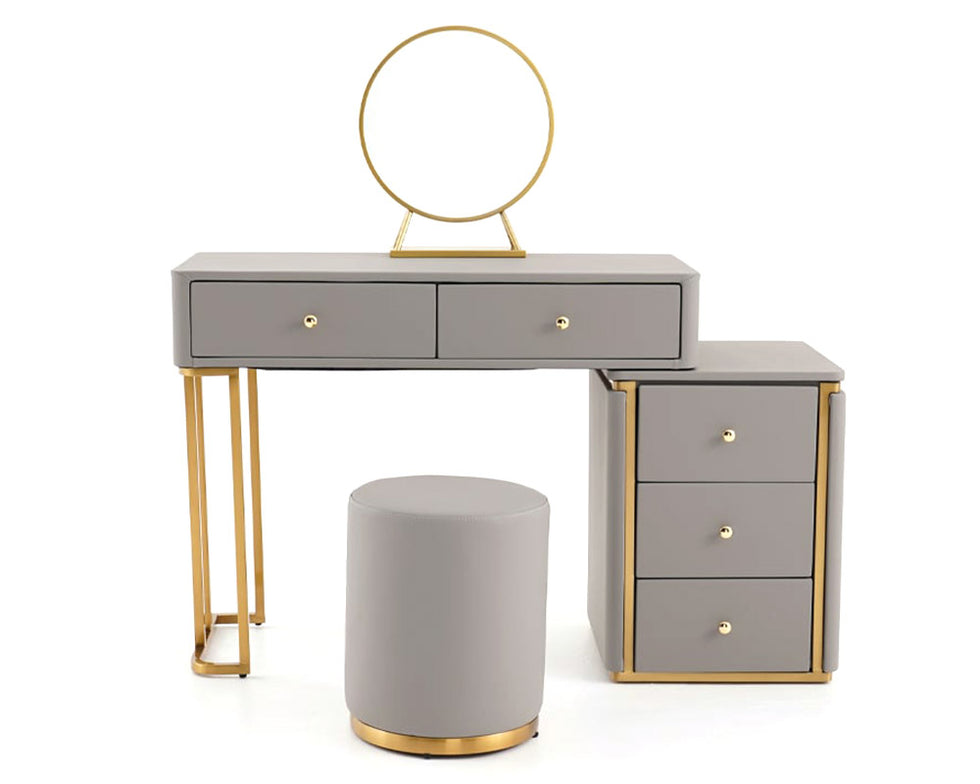 HMR - Retracted 5-Drawer Vanity Table with Stooland Cabinet in Gray