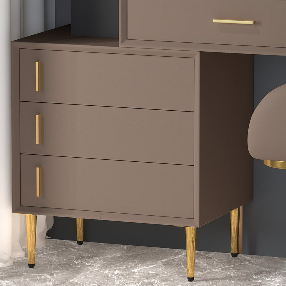 HMR - Modern Makeup Vanity Set Retracted Dressing Table Cabinet & Stool & Mirror Included