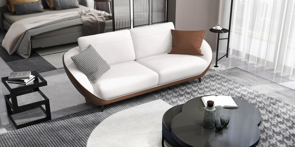 HMR - Leath-Aire Upholstered 3-Seater Sofa in 79"W, White