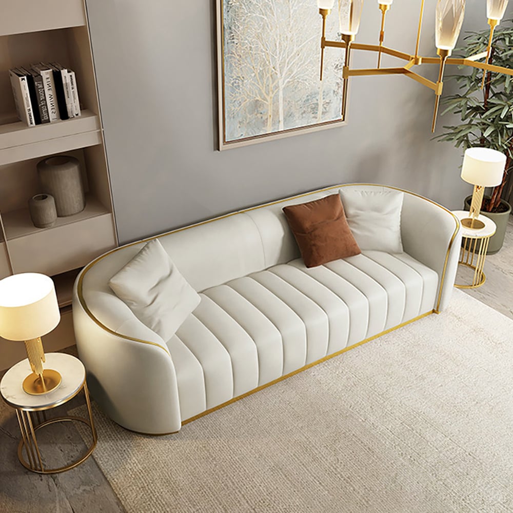 HMR - Modern 3-Seater Sofa with Faux Leather Upholstered