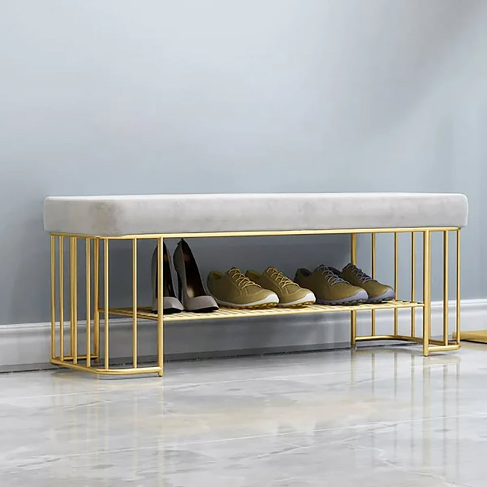 HMR - Modern Velvet Upholstered Entryway Bench with Shoe Storage with Frame and Shel in Gray