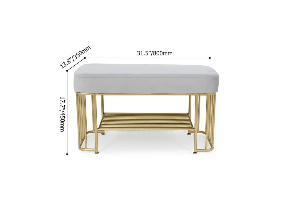 HMR - Modern Velvet Upholstered Entryway Bench with Shoe Storage with Frame and Shel in Gray