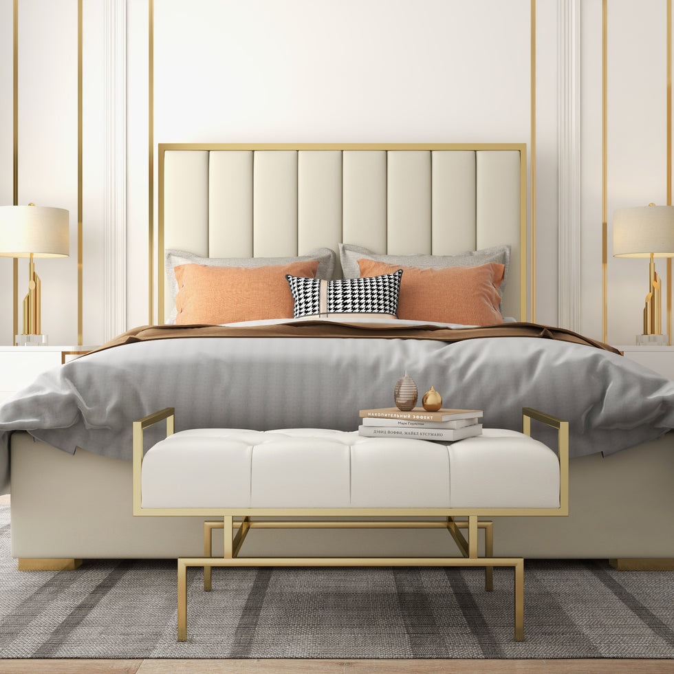 HMR - Modern Bench with Leather Upholstered