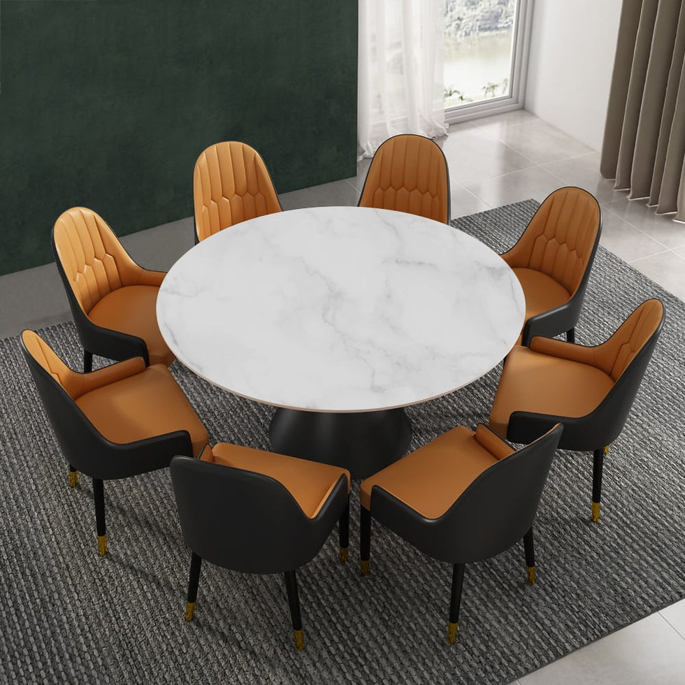 HMR - Round White Dining Table Black Carbon Steel Base in 47.2"L