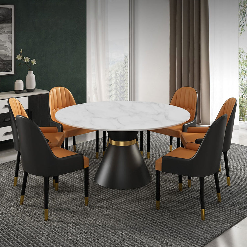 HMR - Round White Dining Table Black Carbon Steel Base in 47.2"L