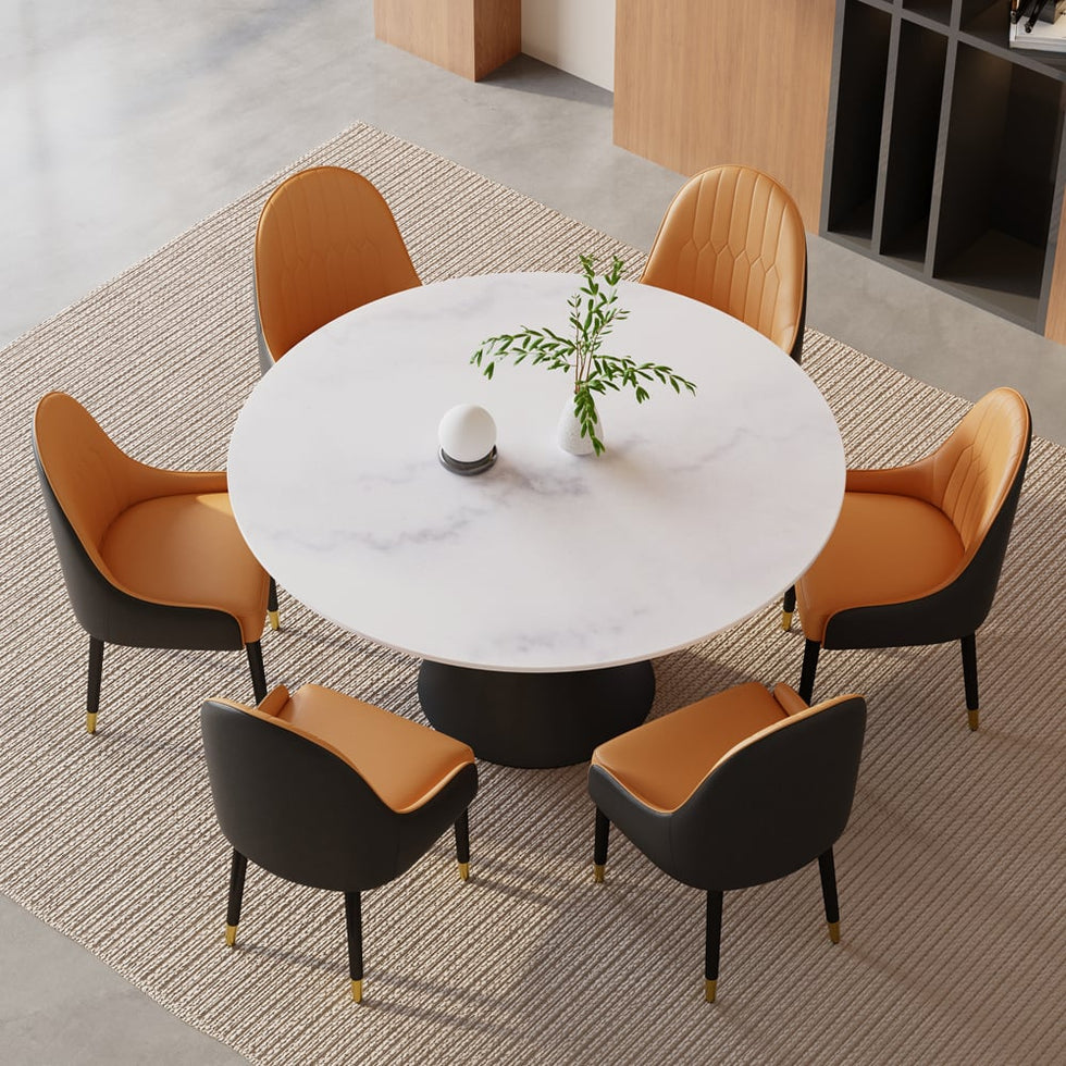 HMR - Round White Dining Table Black Carbon Steel Base in 47.2"L