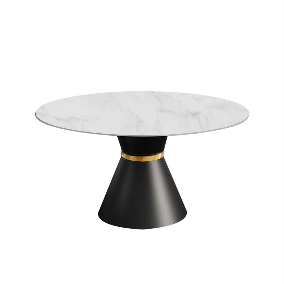 HMR - Round White Dining Table Black Carbon Steel Base in 47.2"L