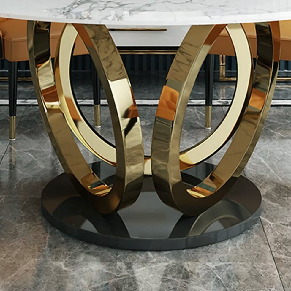 HMR - Round Dining Table for 6 Person with Black Pedestal in 53"Dia , Gold and White