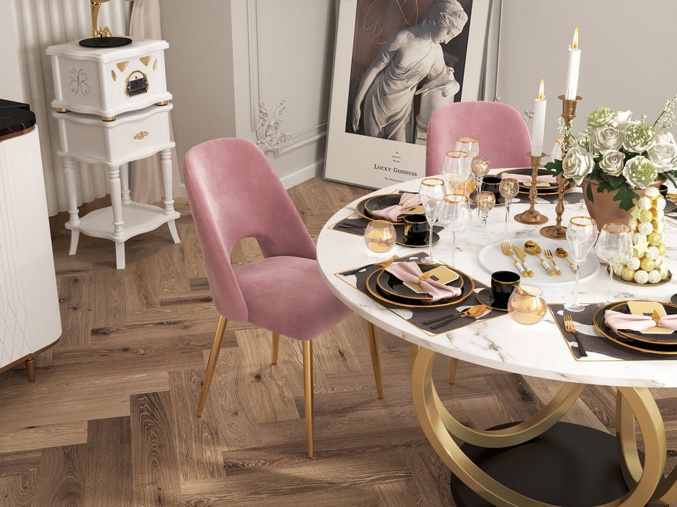 HMR - Round Dining Table for 6 Person with Black Pedestal in 53"Dia , Gold and White