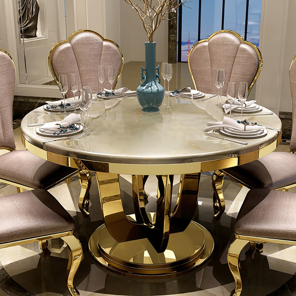 HMR - Round Dining Table with Stainless Steel Base in 47"L, Beige