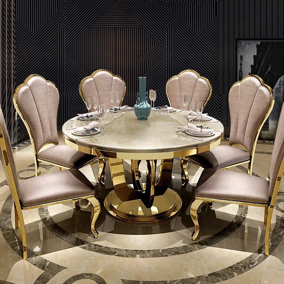 HMR - Round Dining Table with Stainless Steel Base in 47"L, Beige