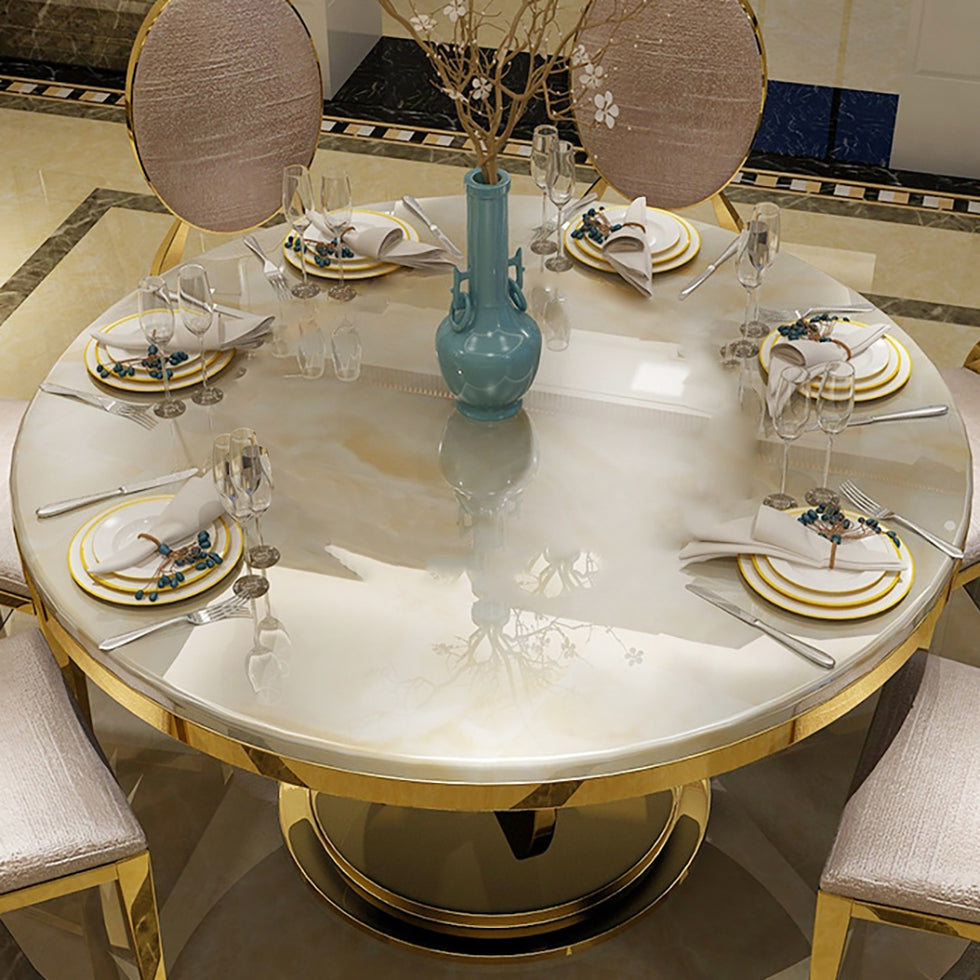 HMR - Round Dining Table with Stainless Steel Base in 47"L, Beige