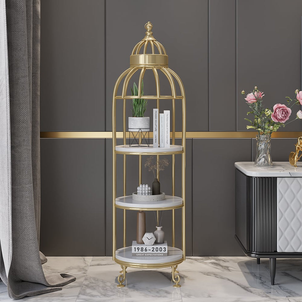 HMR - Bird Cage Shaped Plant Flower Stand in Gold
