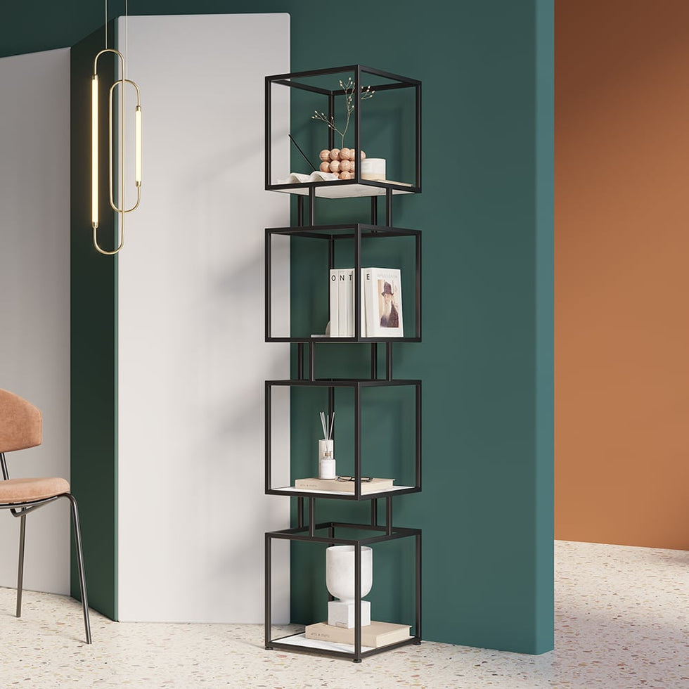 HMR - Modern Cube 3-Tier Bookcase with Metal Tower Display