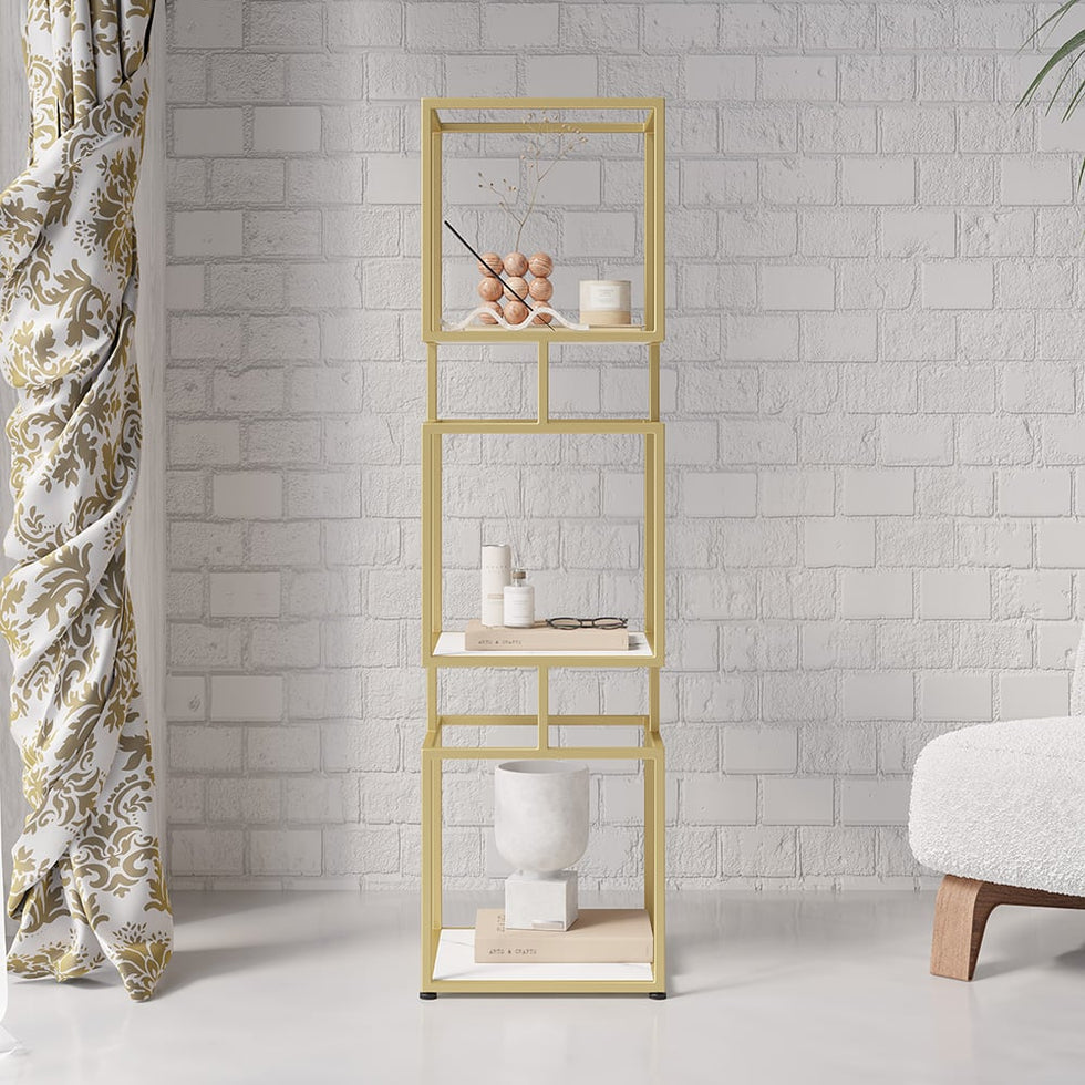 HMR - Modern Cube 3-Tier Bookcase with Metal Tower Display