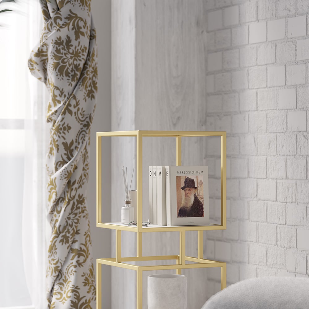 HMR - Modern Cube 3-Tier Bookcase with Metal Tower Display