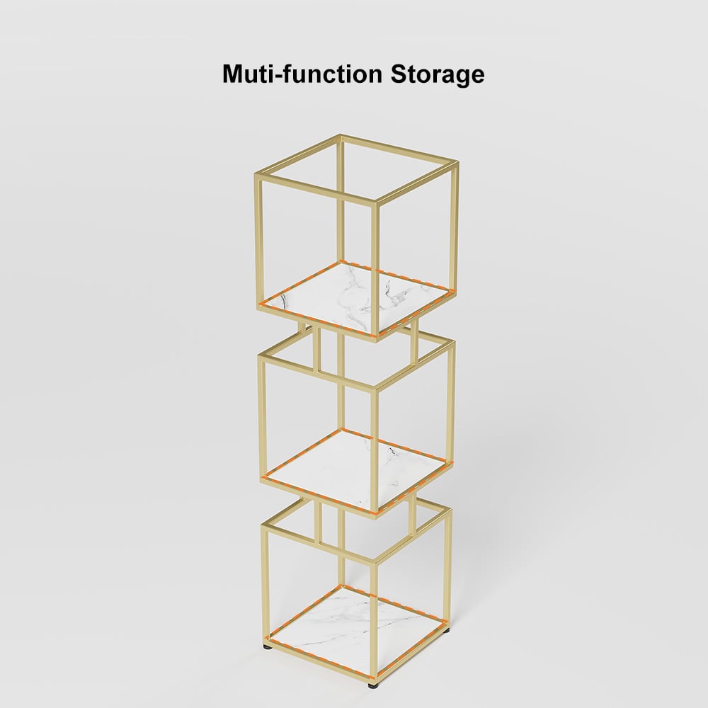 HMR - Modern Cube 3-Tier Bookcase with Metal Tower Display
