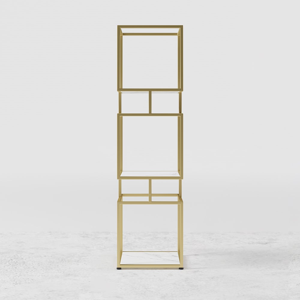 HMR - Modern Cube 3-Tier Bookcase with Metal Tower Display