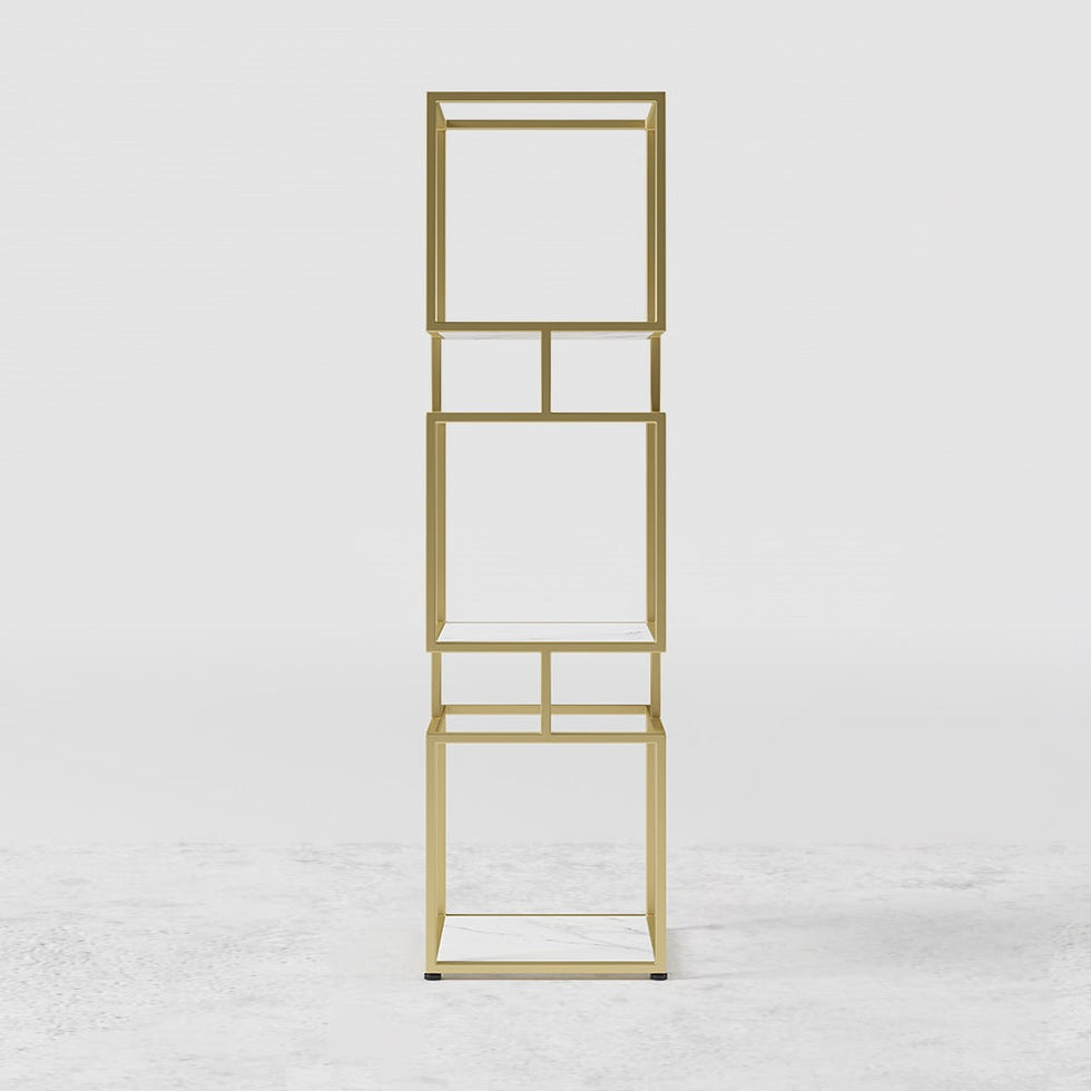 HMR - Modern Cube 3-Tier Bookcase with Metal Tower Display
