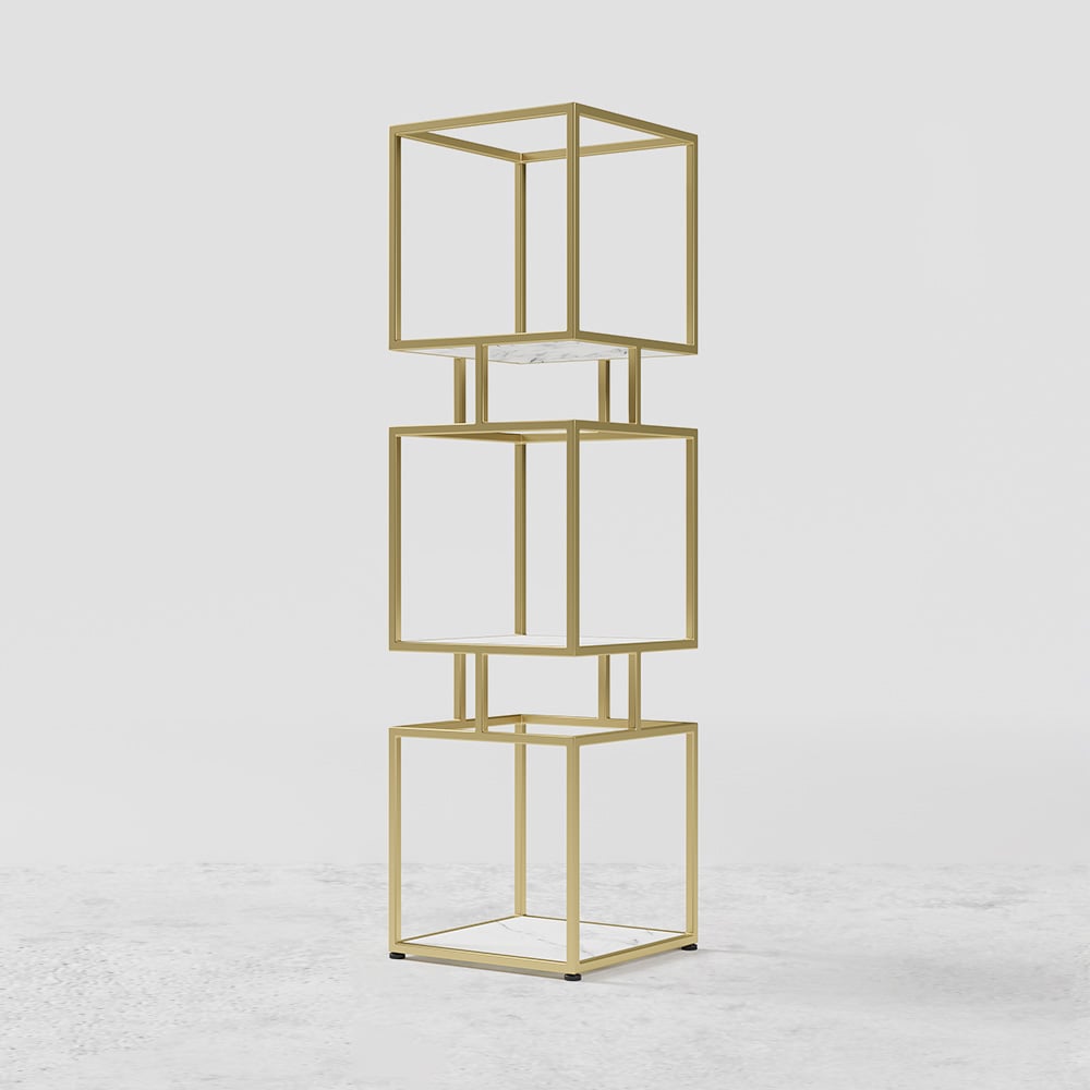 HMR - Modern Cube 3-Tier Bookcase with Metal Tower Display