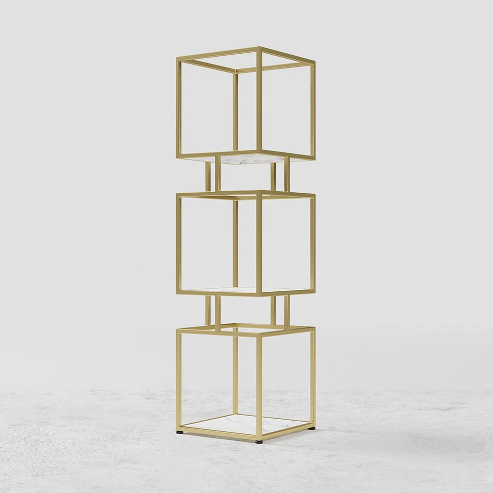 HMR - Modern Cube 3-Tier Bookcase with Metal Tower Display