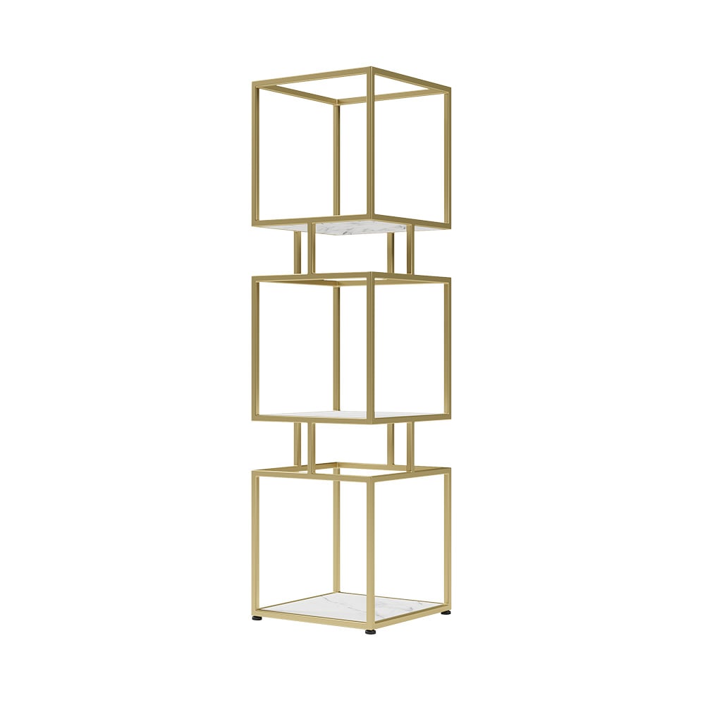 HMR - Modern Cube 3-Tier Bookcase with Metal Tower Display