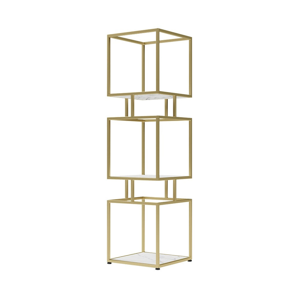 HMR - Modern Cube 3-Tier Bookcase with Metal Tower Display