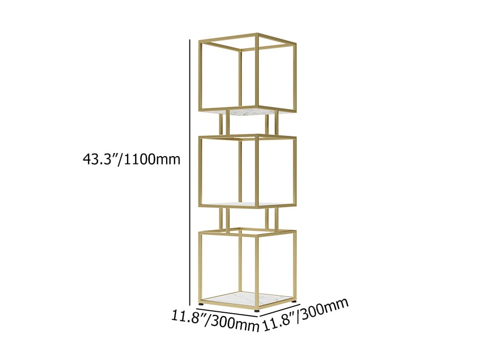 HMR - Modern Cube 3-Tier Bookcase with Metal Tower Display