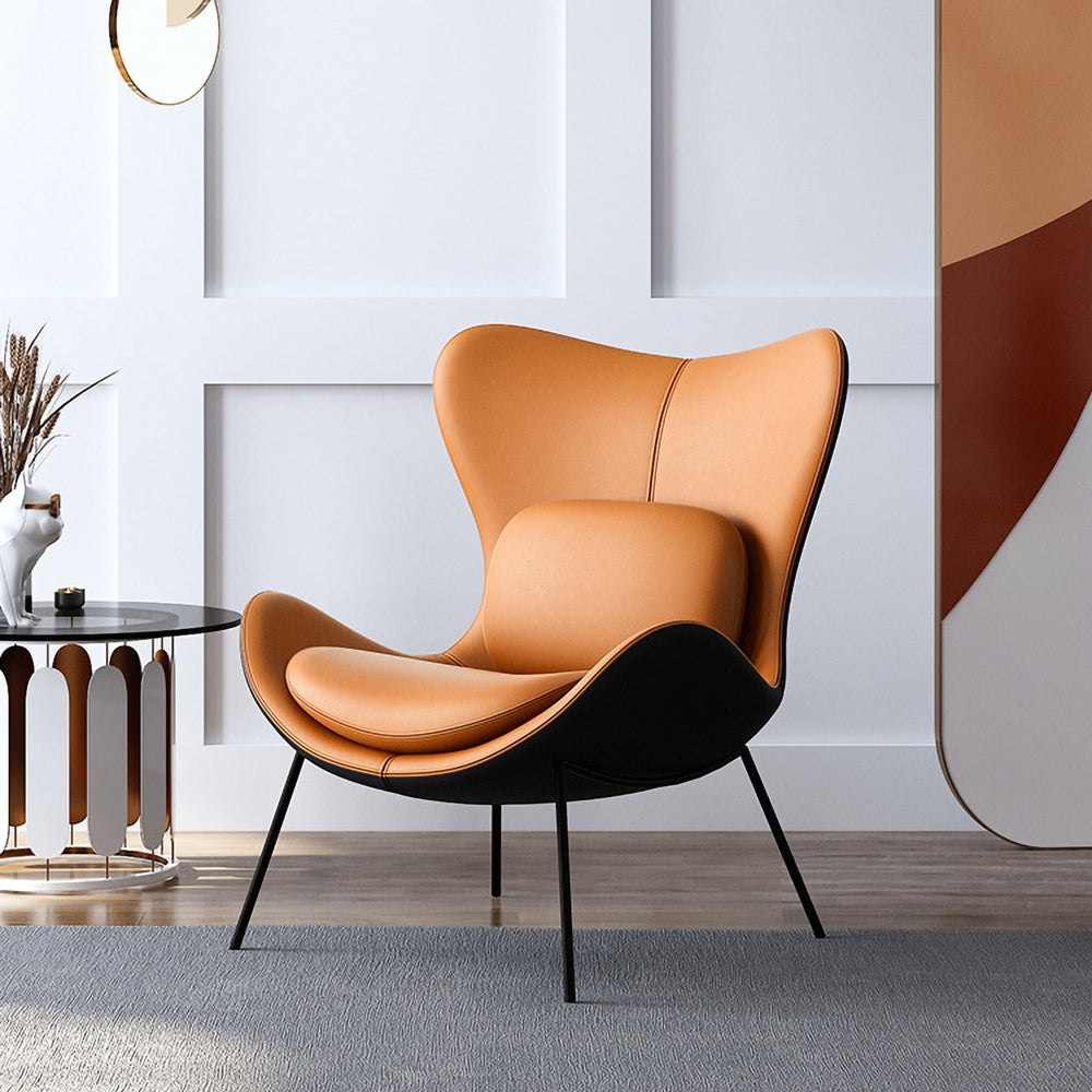HMR - Accent Chair PU Leather Upholstery with Pillow in Orange and Black