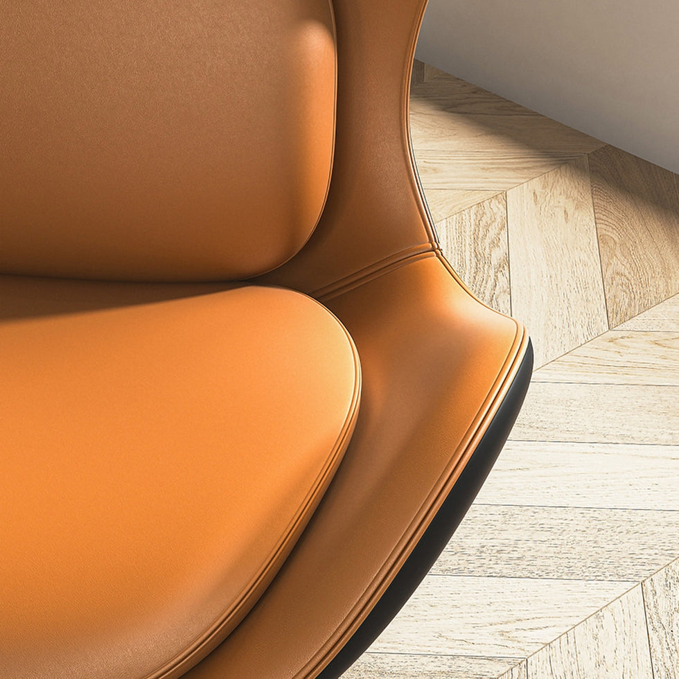 HMR - Accent Chair PU Leather Upholstery with Pillow in Orange and Black