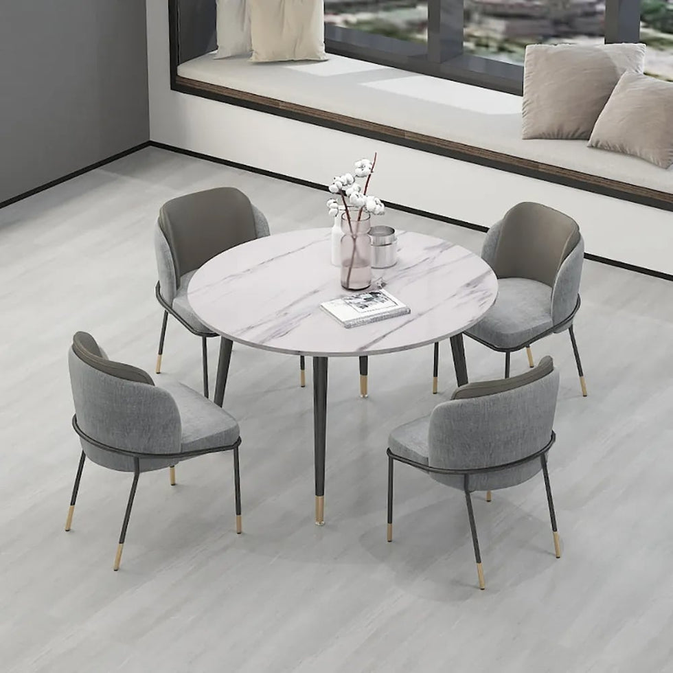 HMR - Modern Dining Chairs with PU Leather and Linen Upholstery (Set of 2)