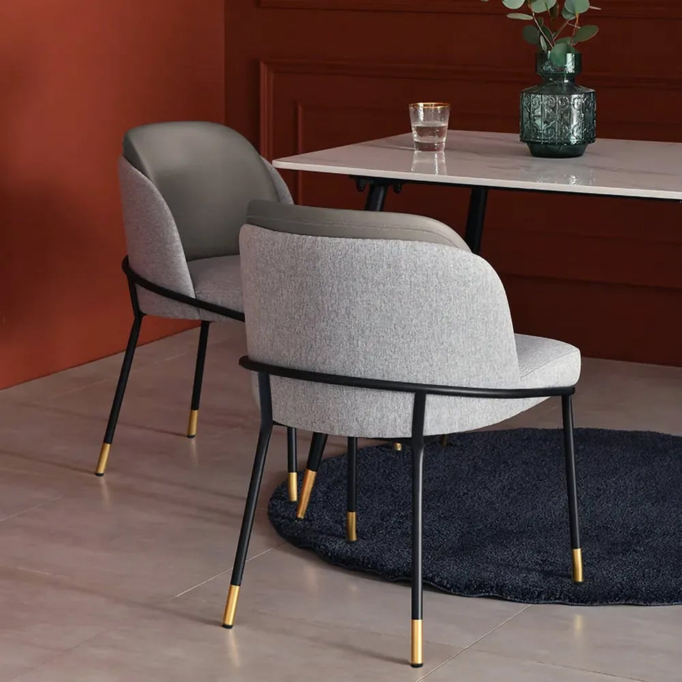 HMR - Modern Dining Chairs with PU Leather and Linen Upholstery (Set of 2)