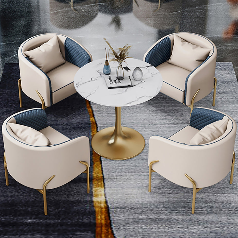 HMR - Accent Chair Tufted Upholstered PU Leather in Gold