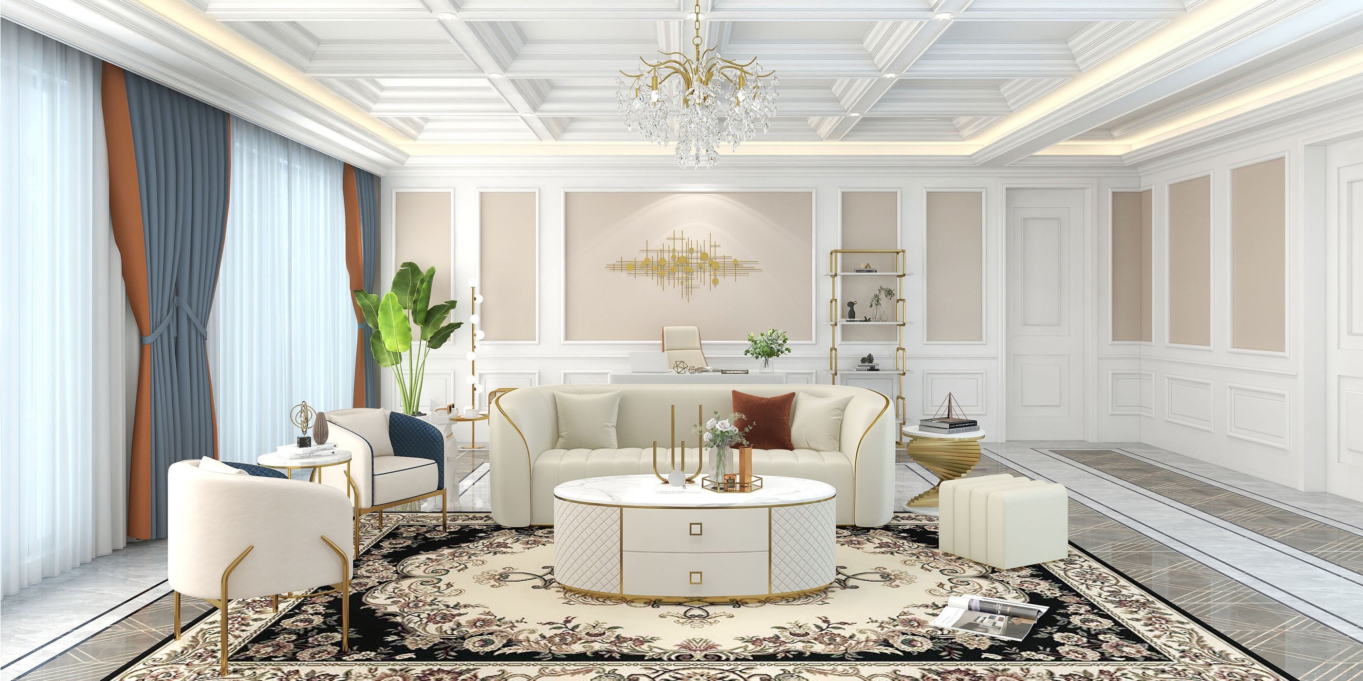 HMR - Accent Chair Tufted Upholstered PU Leather in Gold